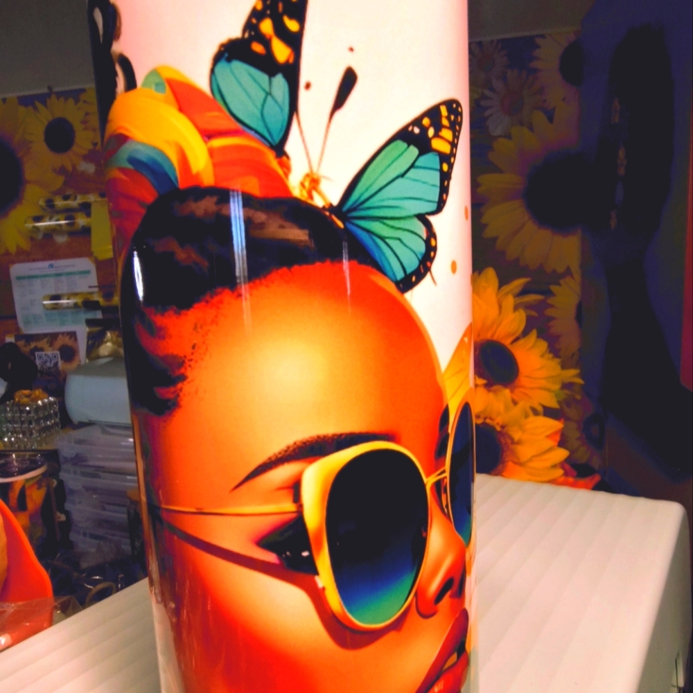 Vibrant Tumbler with Butterfly and Portrait Design